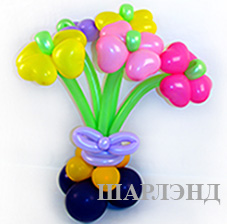 Букет цветов из шаров 5 штук и гелиевый шарик №18 (ШДМ) аэродизайн